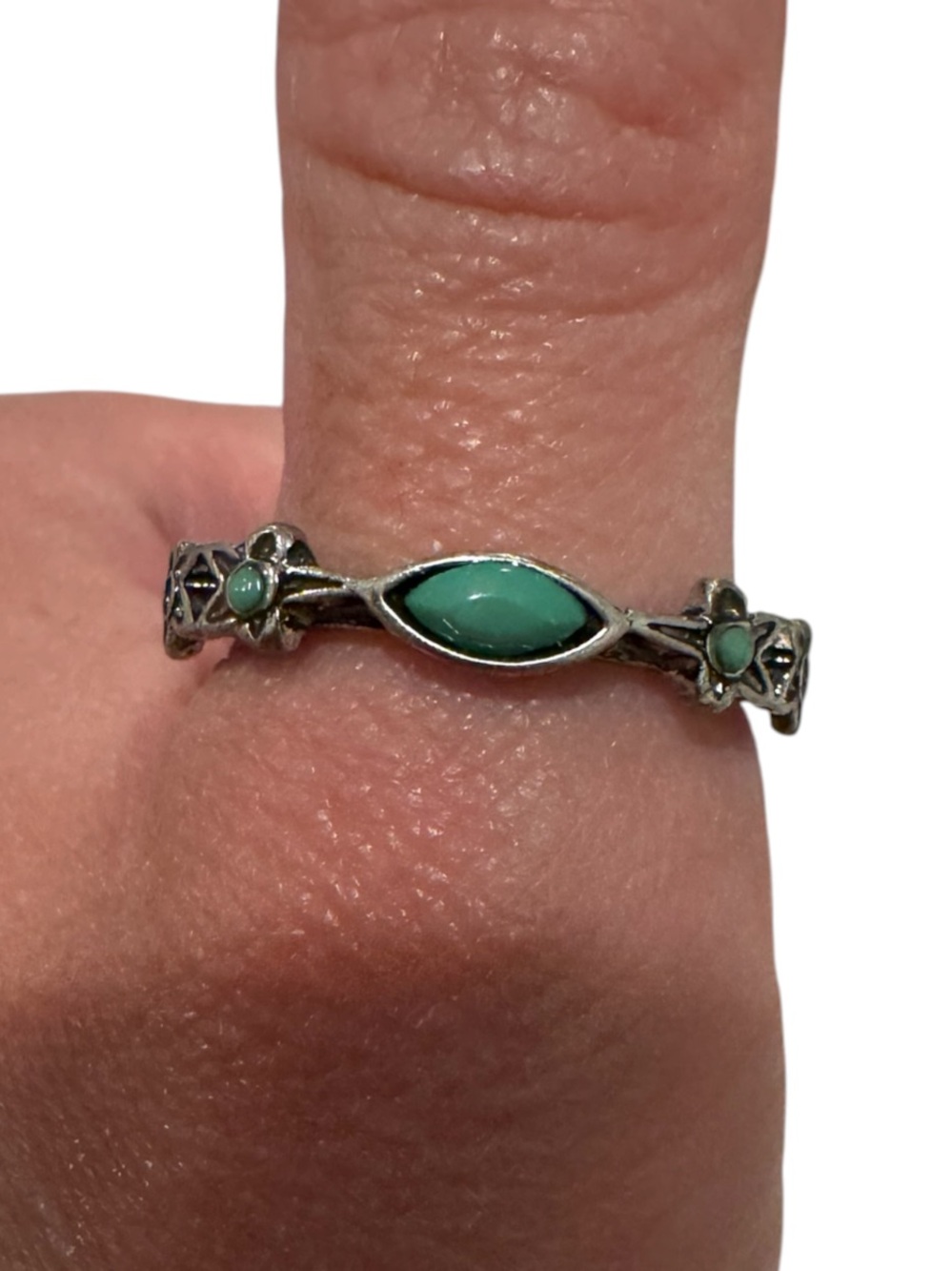 Silver-tone Turquoise Marquise Ring - Women's Fashion Jewelry